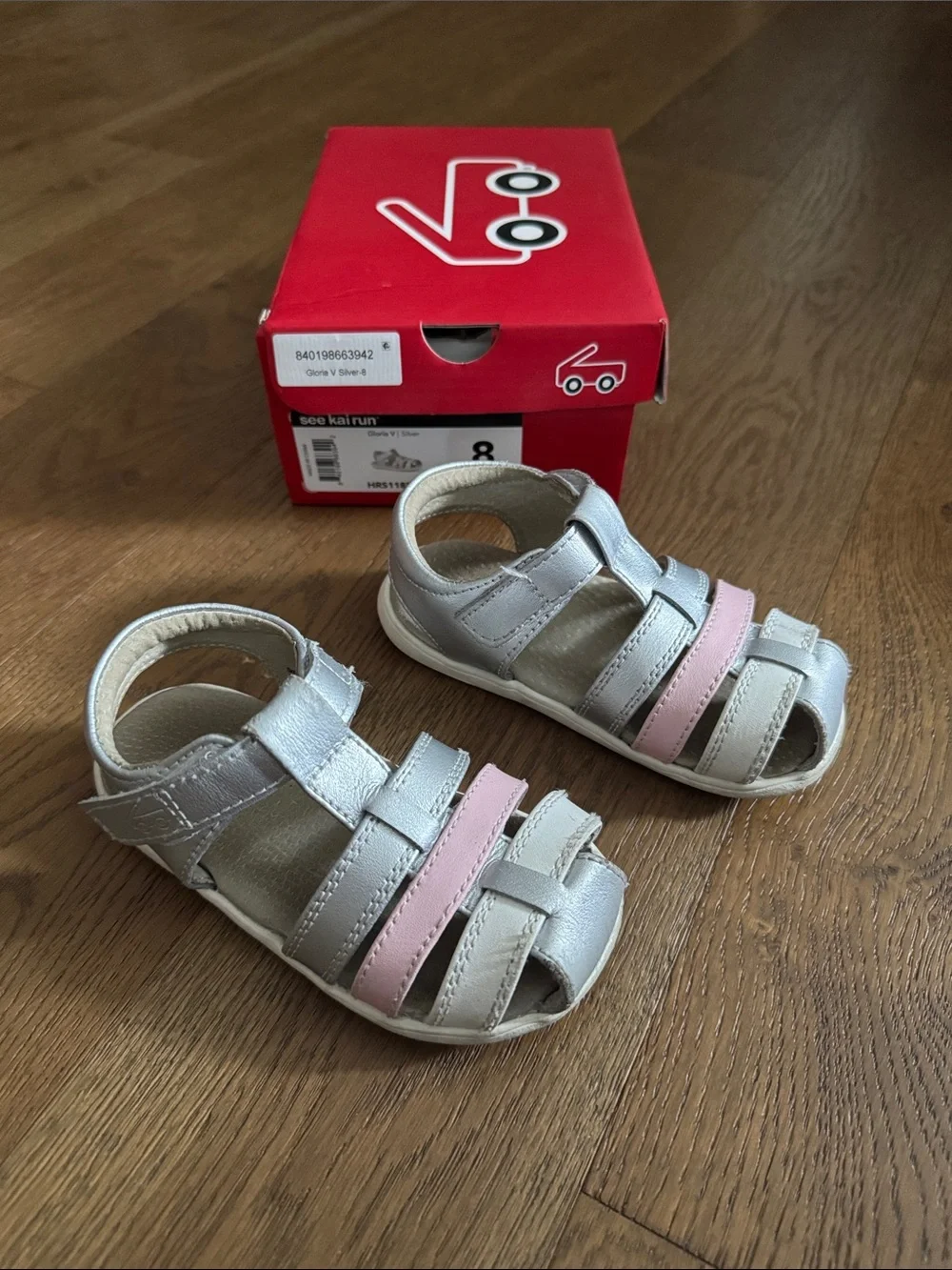 See Kai Run Gloria V 5 Silver and Pink HRS118F290 Sandals open toe size 8 24